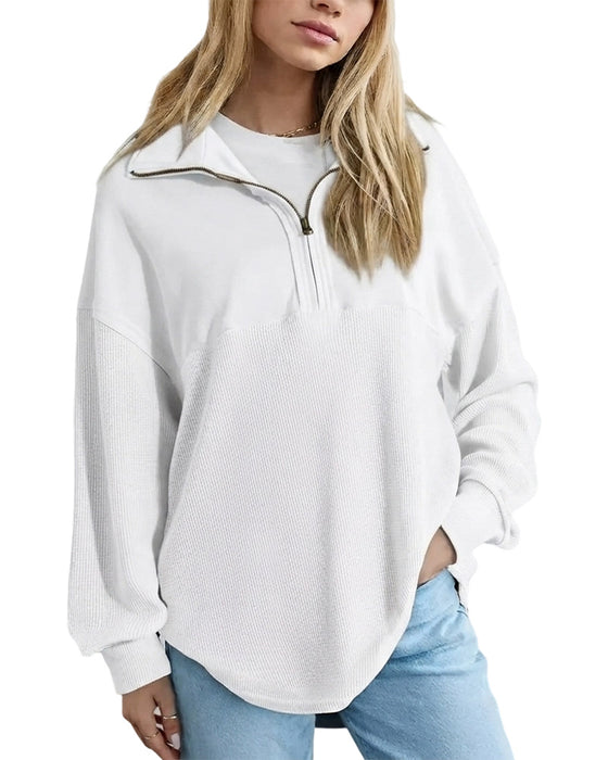 Sweatshirt Halve Rits Wafel Patchwork