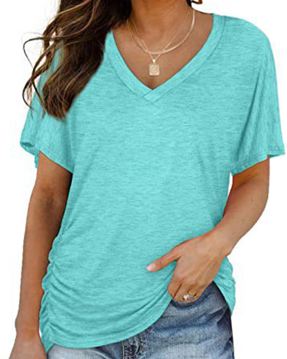 T-Shirt Geplisseerd Effen V-Hals