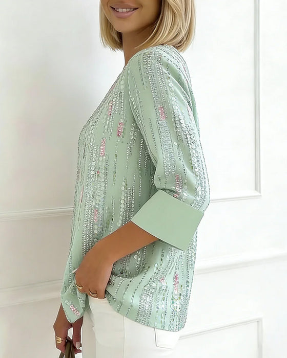 Blouse Casual Ronde Hals Print Half Mouw