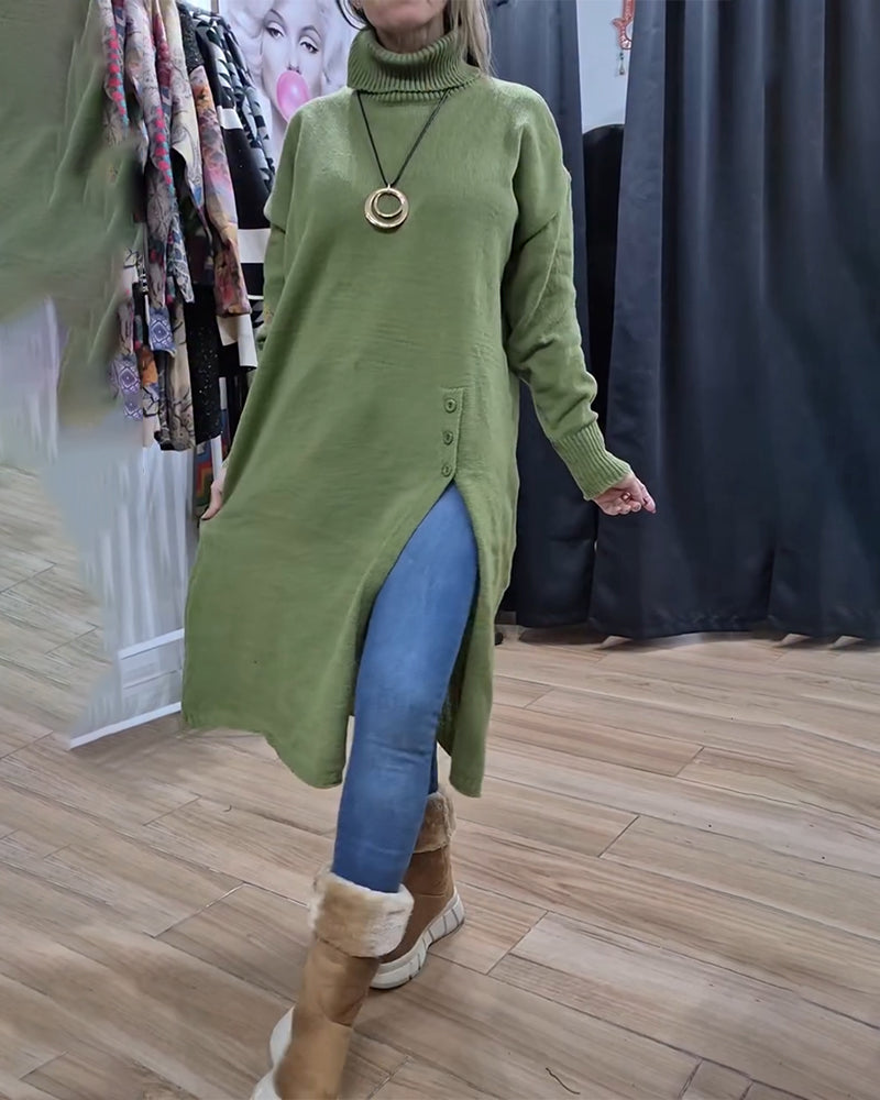 Pullover Turtleneck Knoop Split Lang
