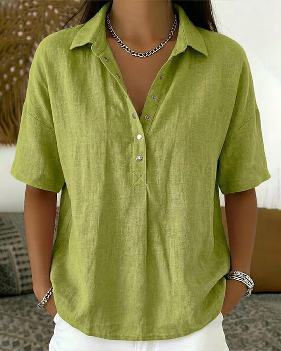 Blouse Knoop-Omlaag Gekraagd Casual
