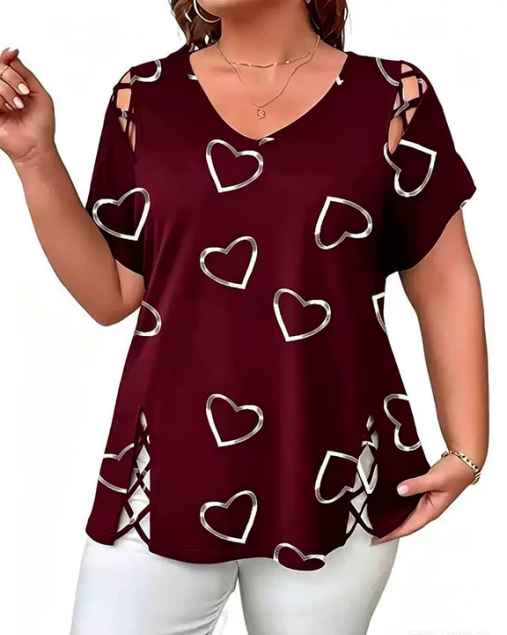 T-Shirt Hartpatroon Geënt Korte Mouw