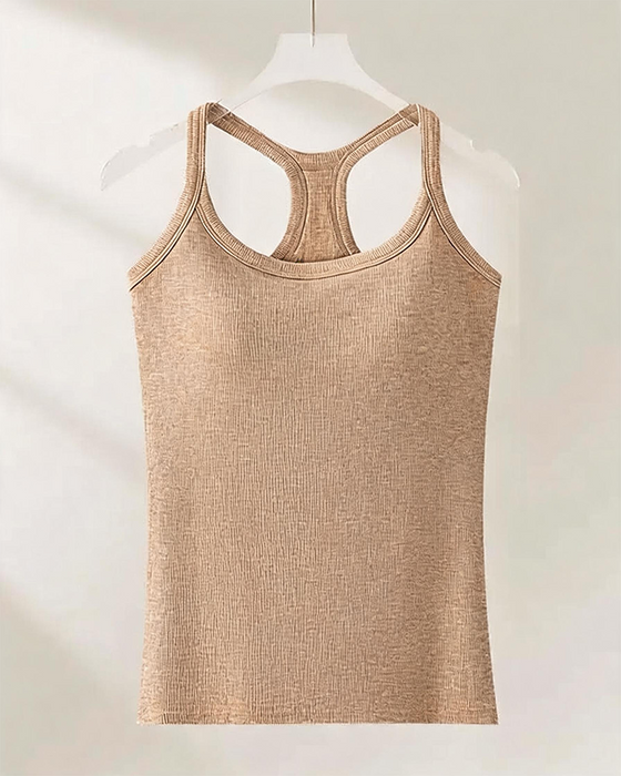 Tanktop Ingebouwde Bh Geribbeld Effen