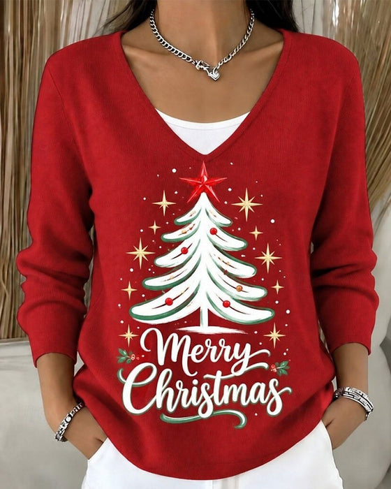 Top Kerstboom Print Lange Mouw