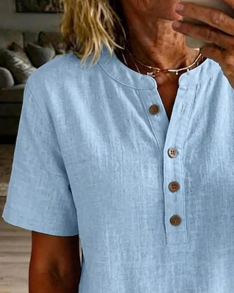 Blouse Effen Loszittend Korte Mouw