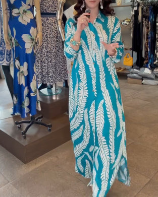 Jurk Gekraagd Blad Print Overhemd