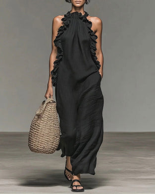 Jurk Halterneck Gerimpeld Lang