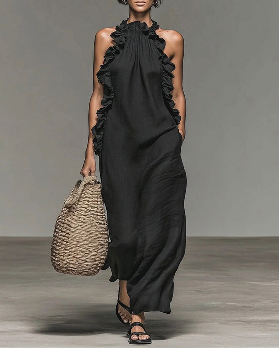 Jurk Halterneck Gerimpeld Lang