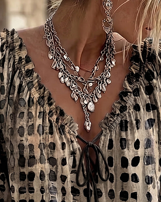 Blouse Stippenpatroon Met Vetersluiting