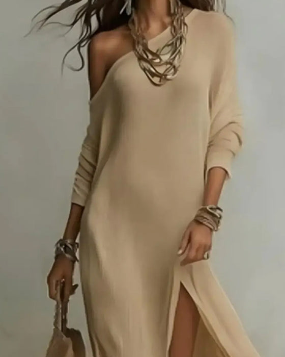 Jurken Off-Shoulder Korte Mouw Split Lang