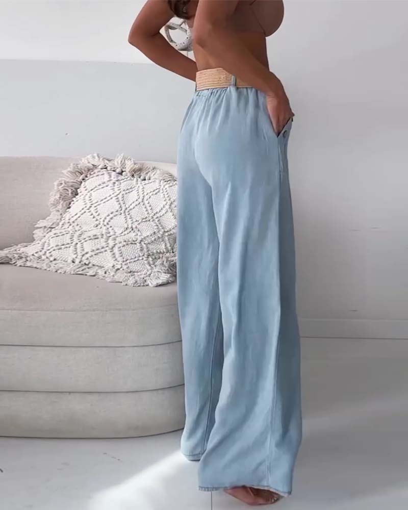 Broek Van Gewassen Denim Met Wijde Pijpen