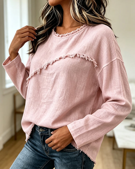 Blouse Rondhals Effen Onregelmatig