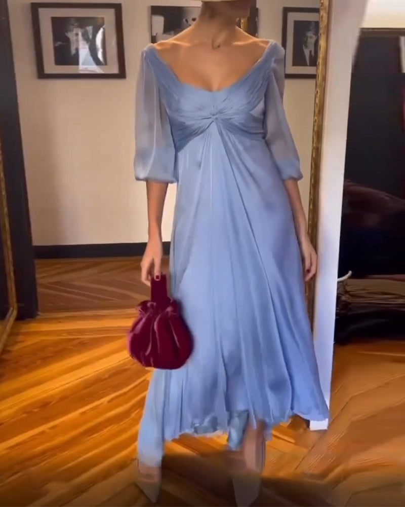 Effen kleur jurk met laag uitgesneden taille