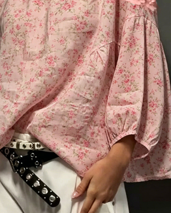 Blouse Ronde Hals Off-Shoulder Bloemen Los