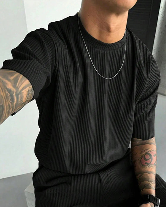 T-Shirt Geribbeld Hoge Hals Casual Effen