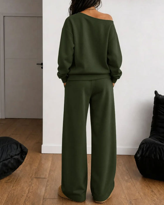 Set Eén Schouder Casual Sweatshirt Lange Broek