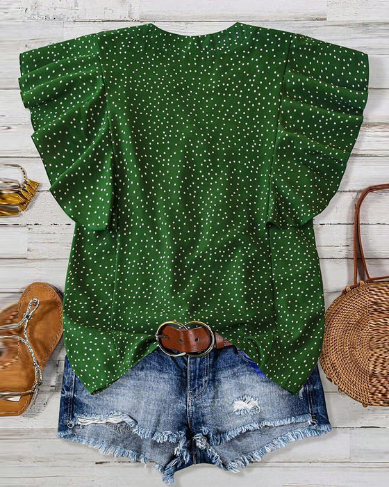 Blouse Ruchemouw V-Hals Polkadot