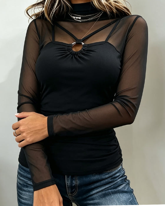 Top Hoge Kraag Mesh Metalen Ring