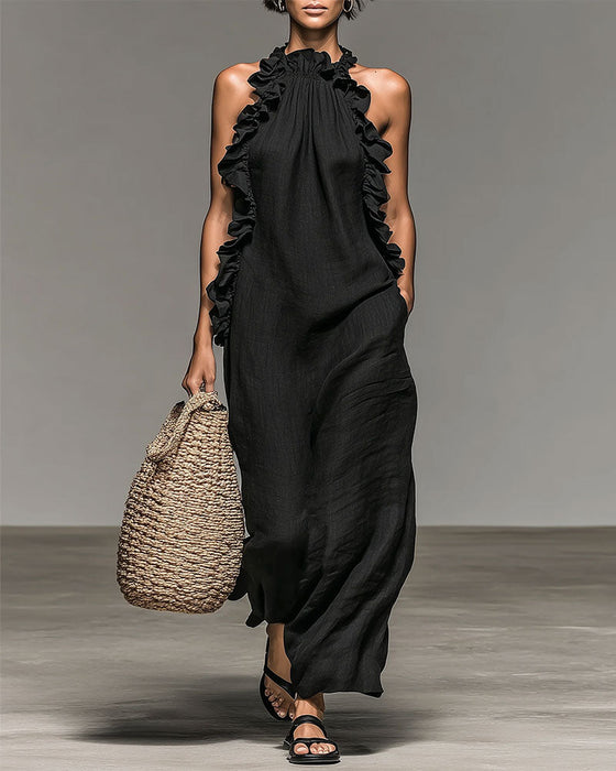 Jurk Halterneck Gerimpeld Lang
