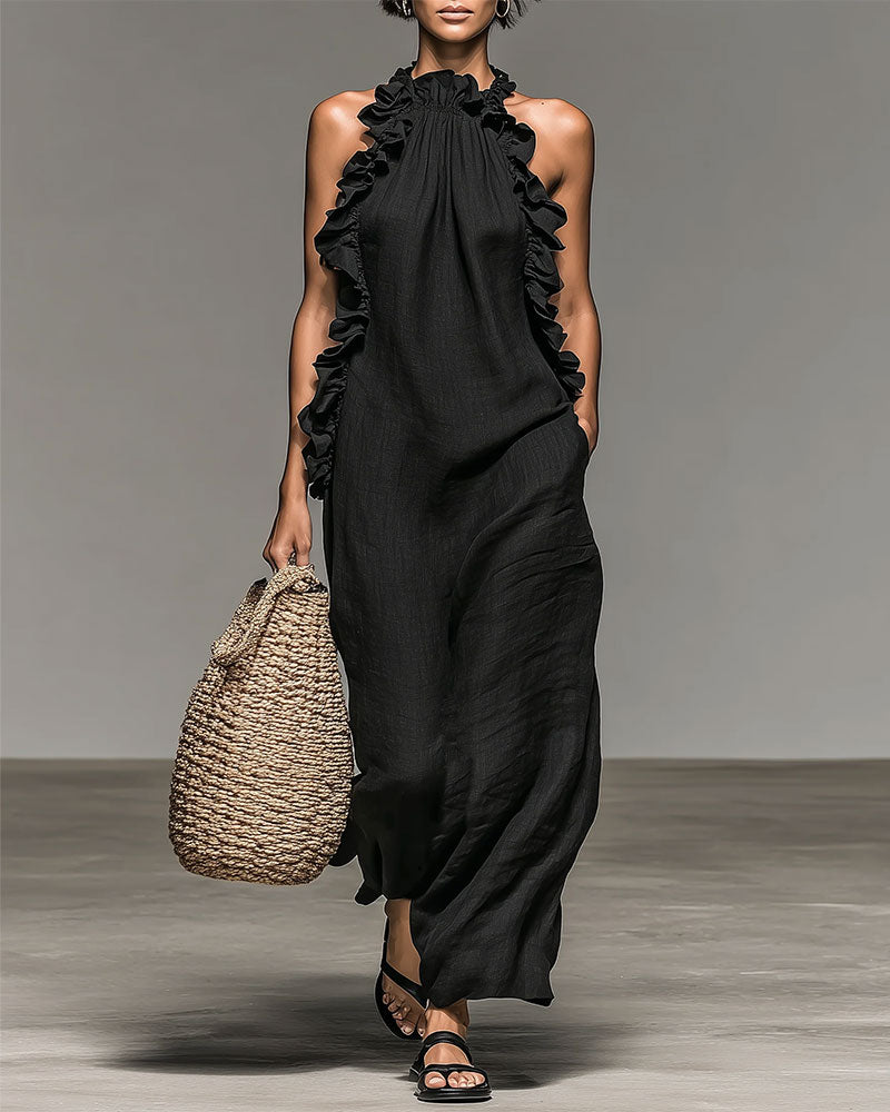 Jurk Halterneck Gerimpeld Lang