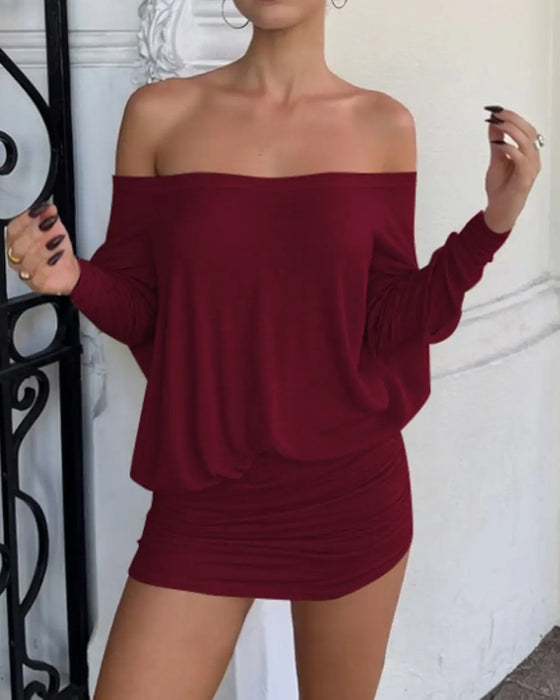 Jurk Een-Schouder Gerimpeld Bodycon