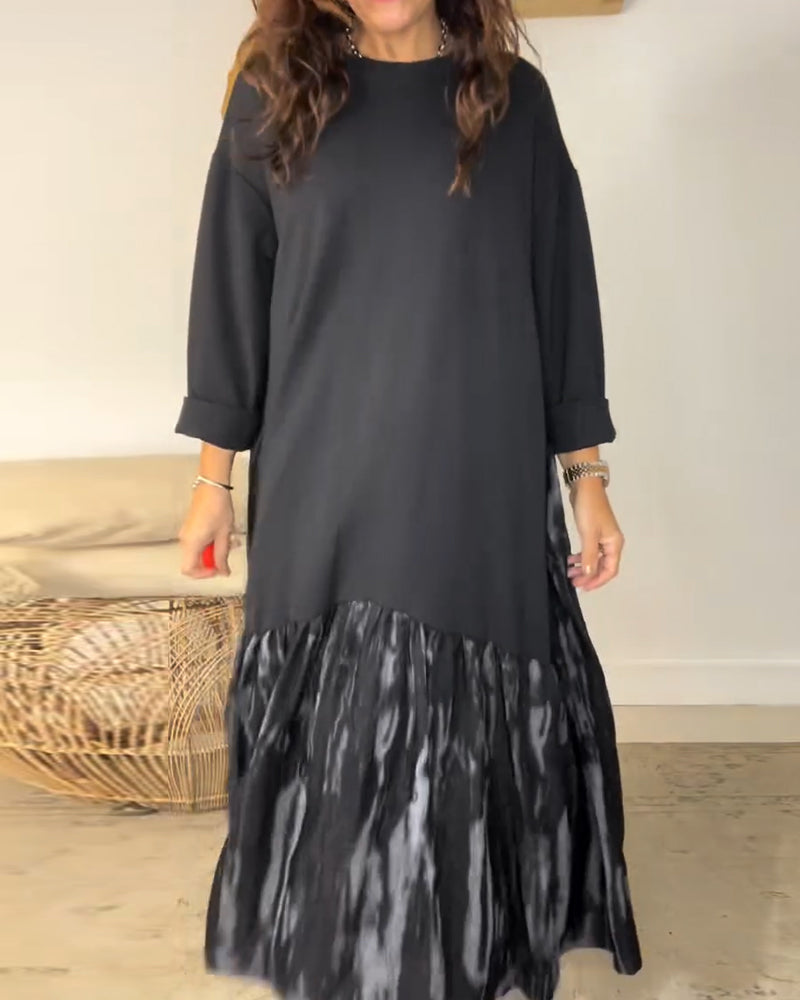 Jurk Ronde Hals Onregelmatige Patchworkprint