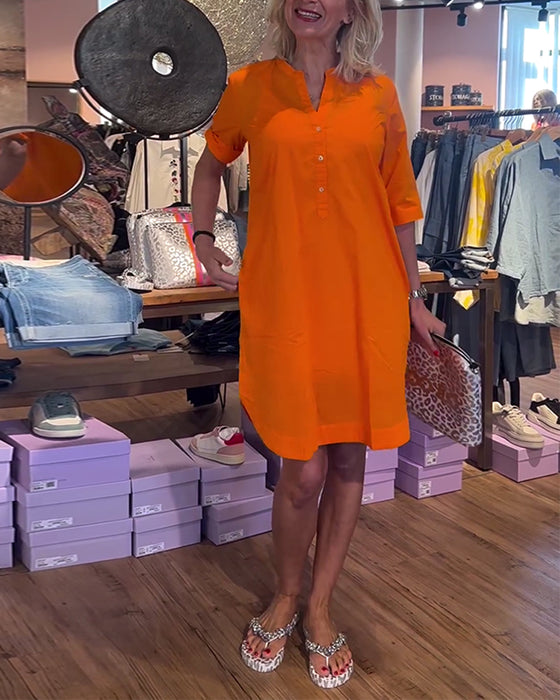 Casual losse jurk met effen kleur en knopen