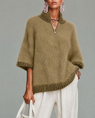 Pullover Half-Zip Contrast Driekwart Mouw