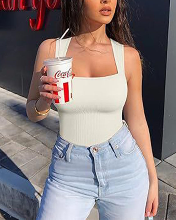 Effen kleur mouwloos tank bodysuit