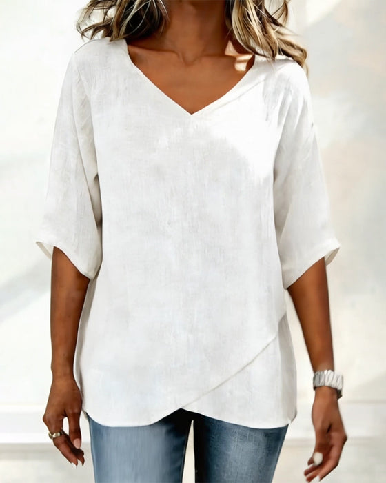 Top Onregelmatige Zoom Effen Kleur V-Hals