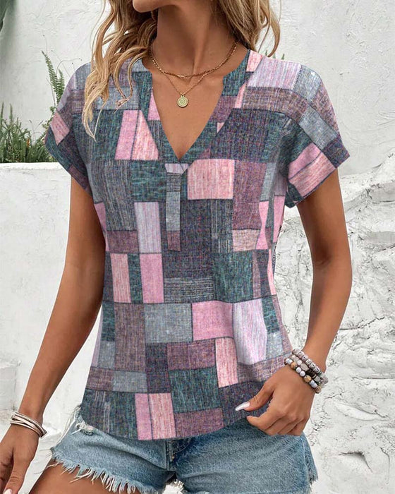 Blouse Casual Geruit met V-hals