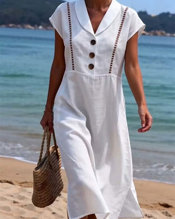 Jurk Peter Pan Kraag Knoop Hol