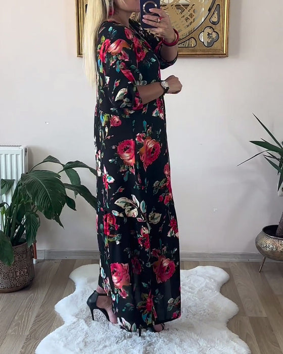 Jurk Los Oversized Ronde Hals Bedrukt