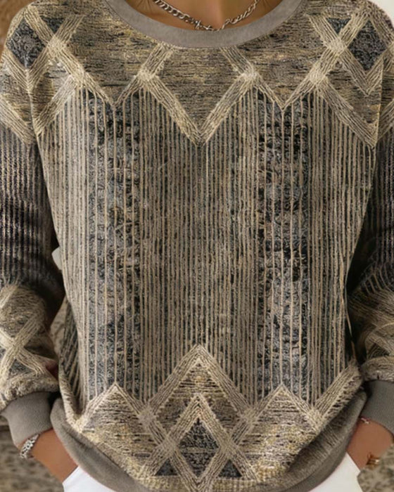 Retro Geprint Sweatshirt Met Ronde Hals