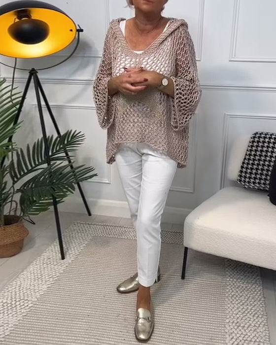 Effen trui met capuchon en uitgesneden sterren