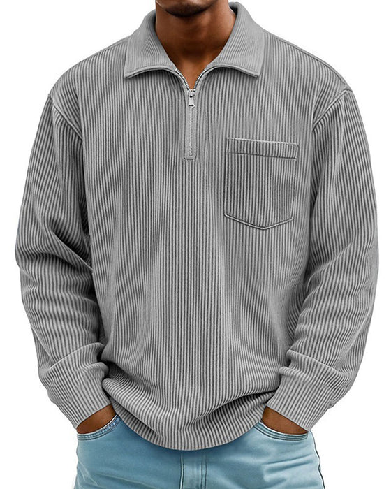 Sweatshirt Geribbeld Half Rits Kraag Lange Mouw