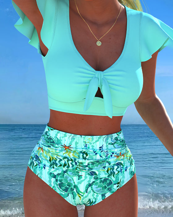 Bikini U-Hals Flutter Mouw Uitsnijding