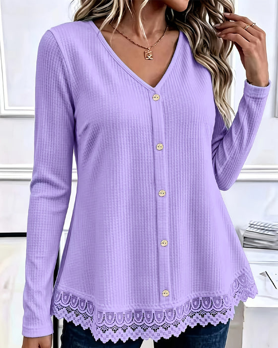 T-Shirt Lange Mouw Wafel Patchwork