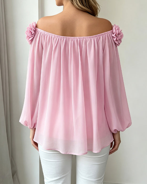 Top Off-Shoulder Rozet Uitlopend