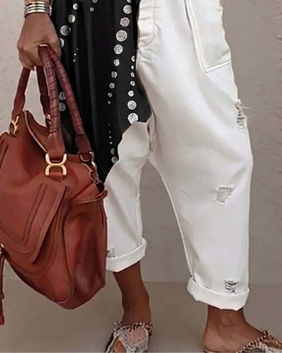 Casual Gestippelde Onregelmatige Blouse