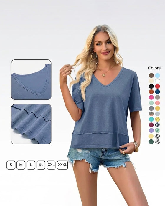 Effen Kleur T-Shirt V-Hals