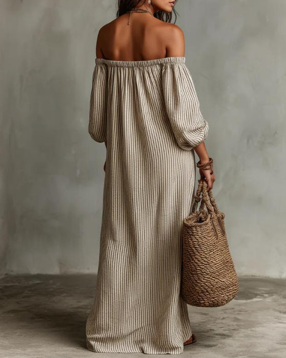 Jurk Los Off-Shoulder Gestreept