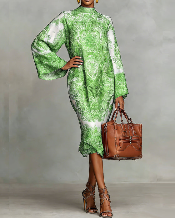 Hooggesloten Jurk Met Vintage Print