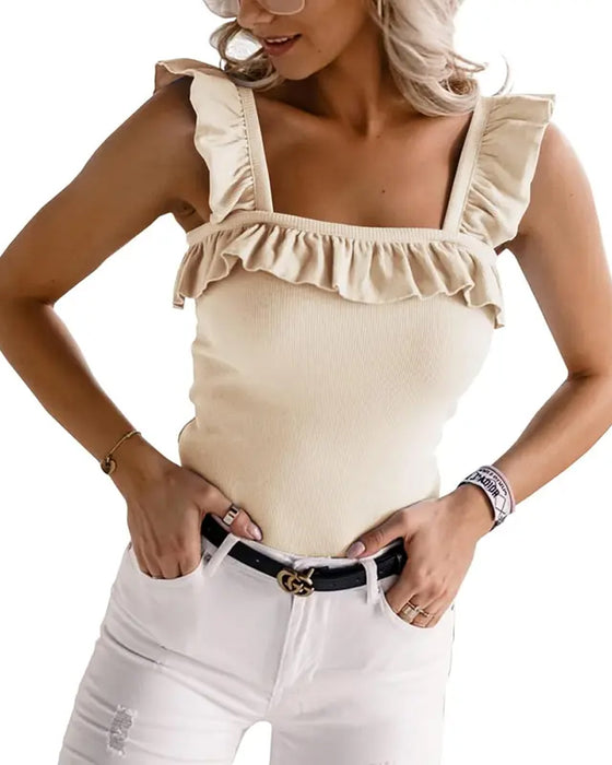 Cami Top Ruffle Rand Geribbeld