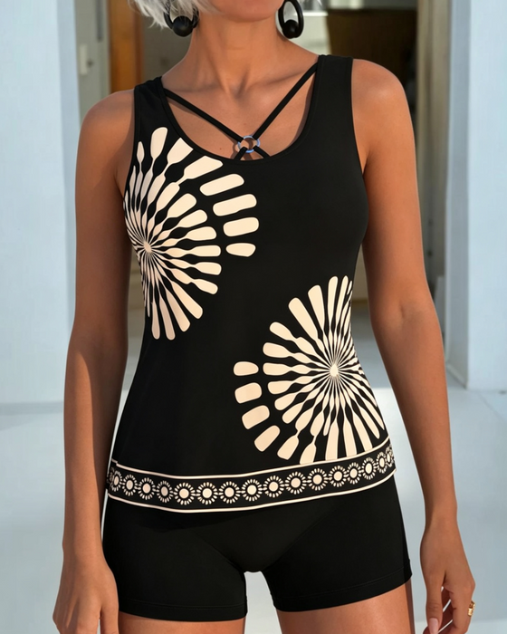 Tankini Geometrische Print Kruisband Strik