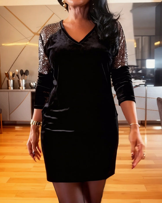 Jurk modieuze fluwelen patchwork lange mouwen