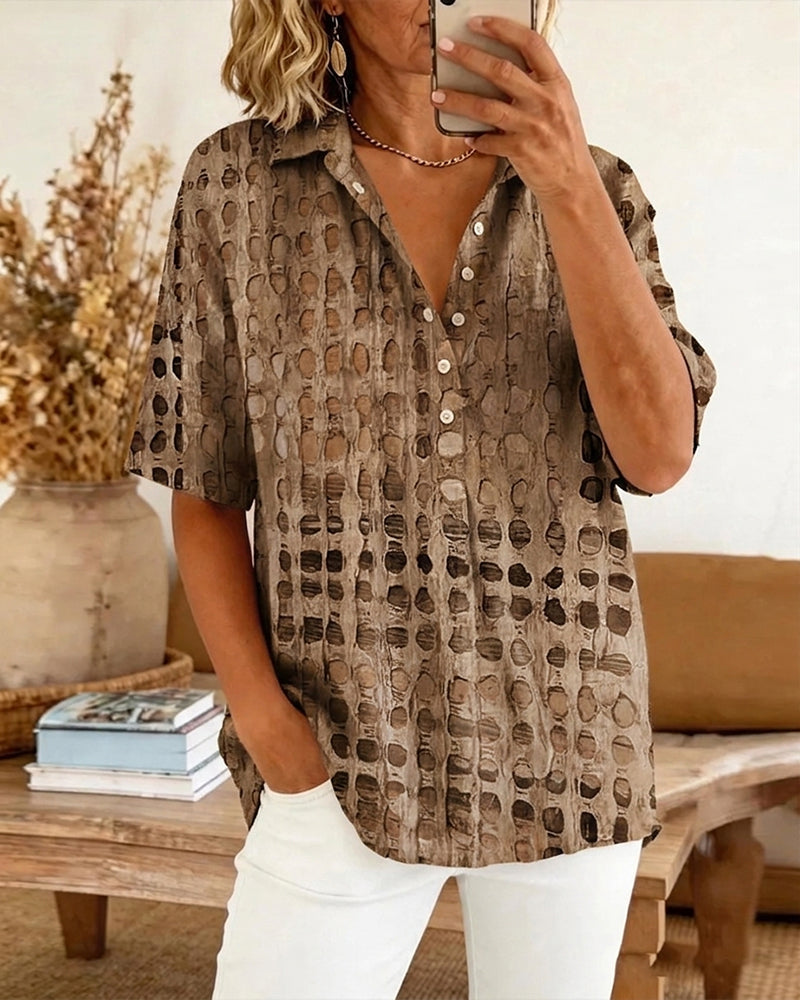 Blouse Stippenprint Knoop Half Knoopsluiting