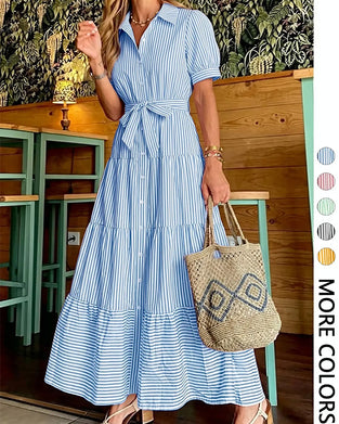 Jurk Gestreept Getailleerd Gelaagd Shirt Maxi