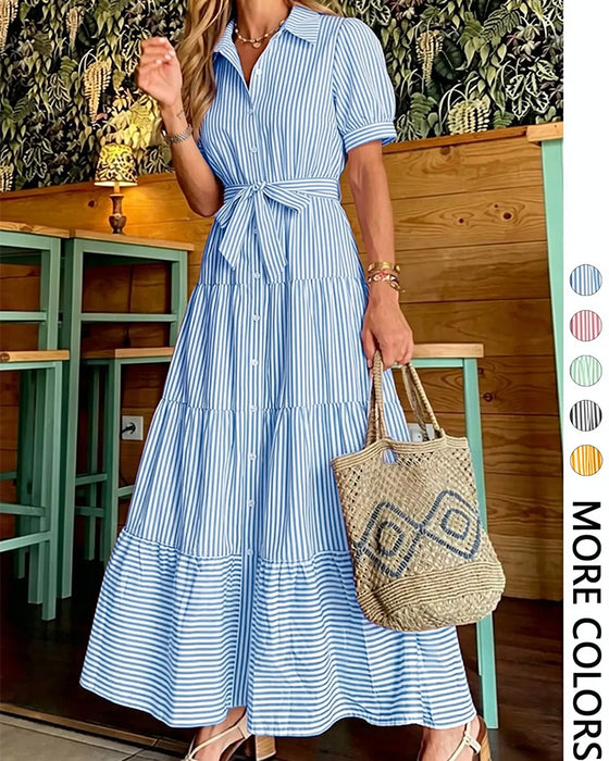 Jurk Gestreept Getailleerd Gelaagd Shirt Maxi