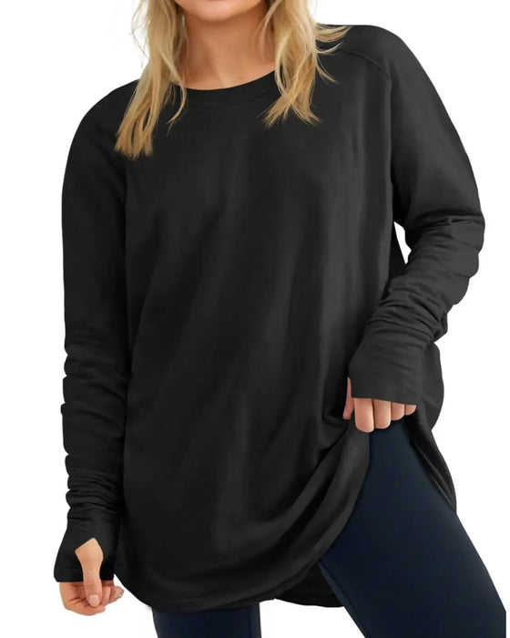 T-Shirt Ronde Hals Lange Mouw Effen Loszittend
